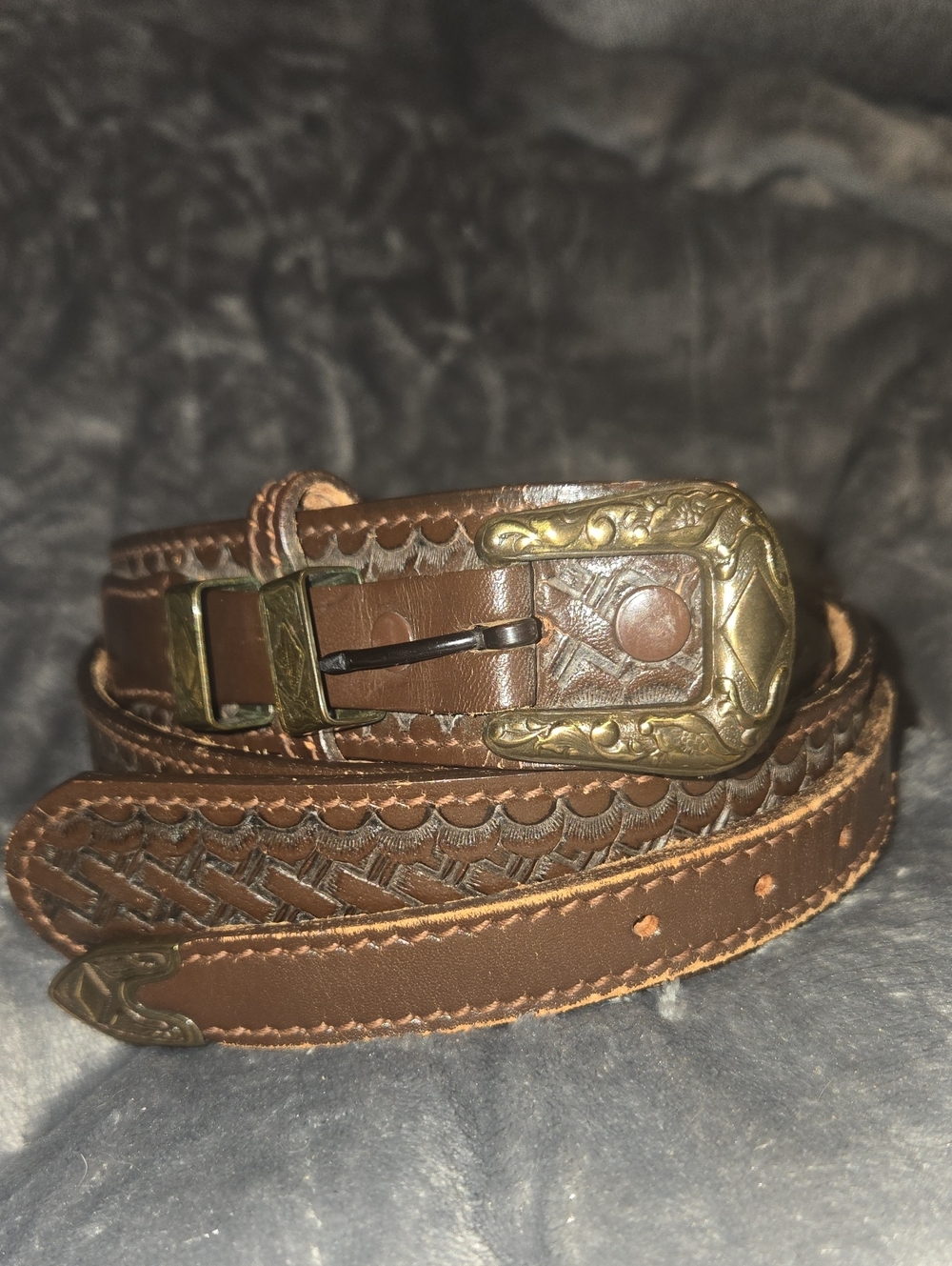 Vintage Western Leather Belt-Size 39